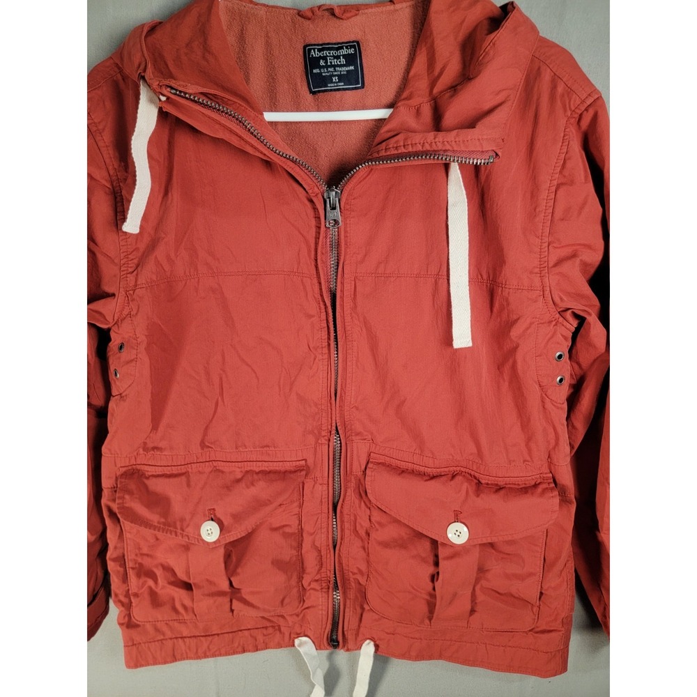 Vintage Y2K Abercrombie Fitch Utility Field Jacket Womens XS Rust Red Hooded - Picture 3 of 15